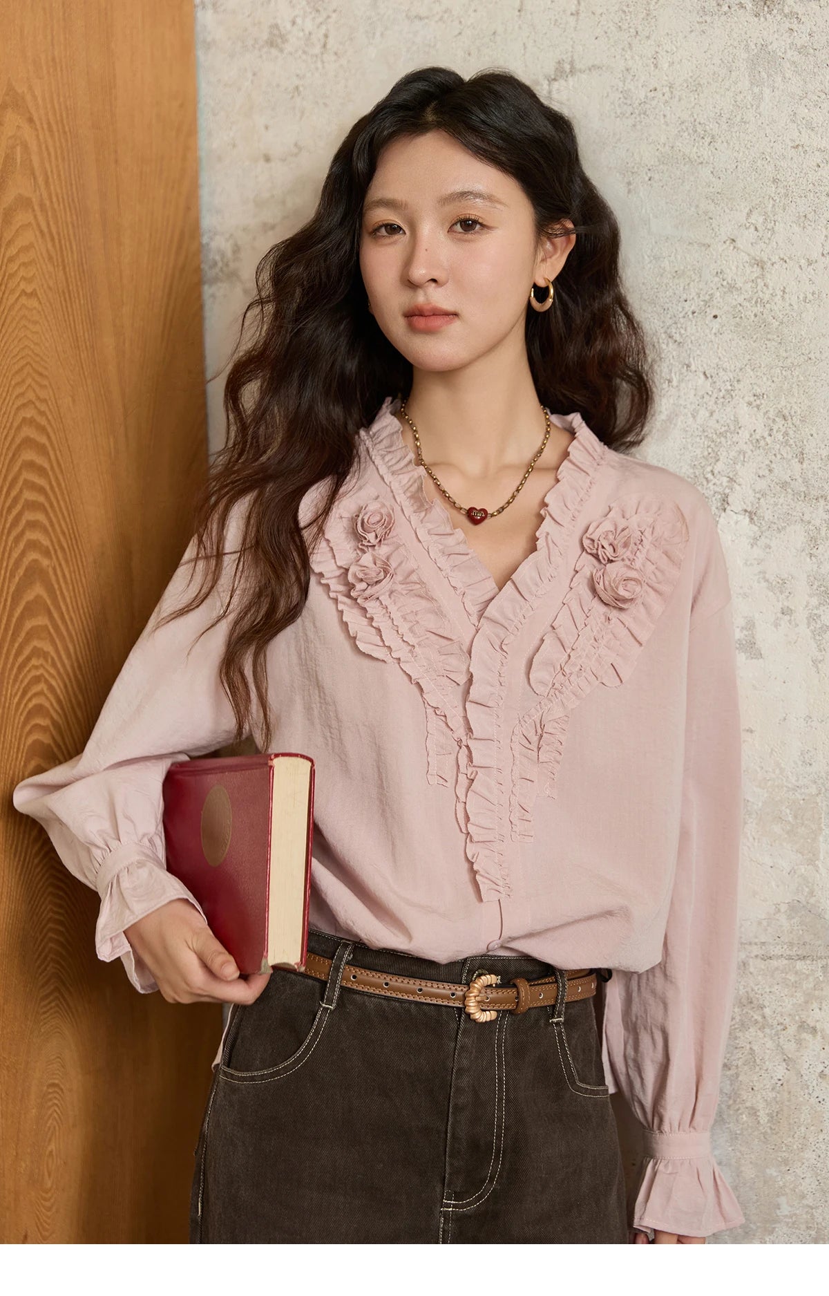 MISHOW Hand Sewn Rose Blouse Lantern Sleeves MXE44X2470