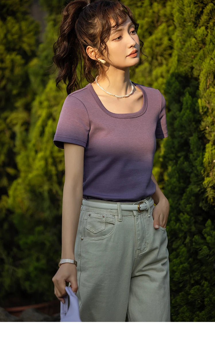 Mishow Solid Square Neck Cotton Tee MXC12T0641