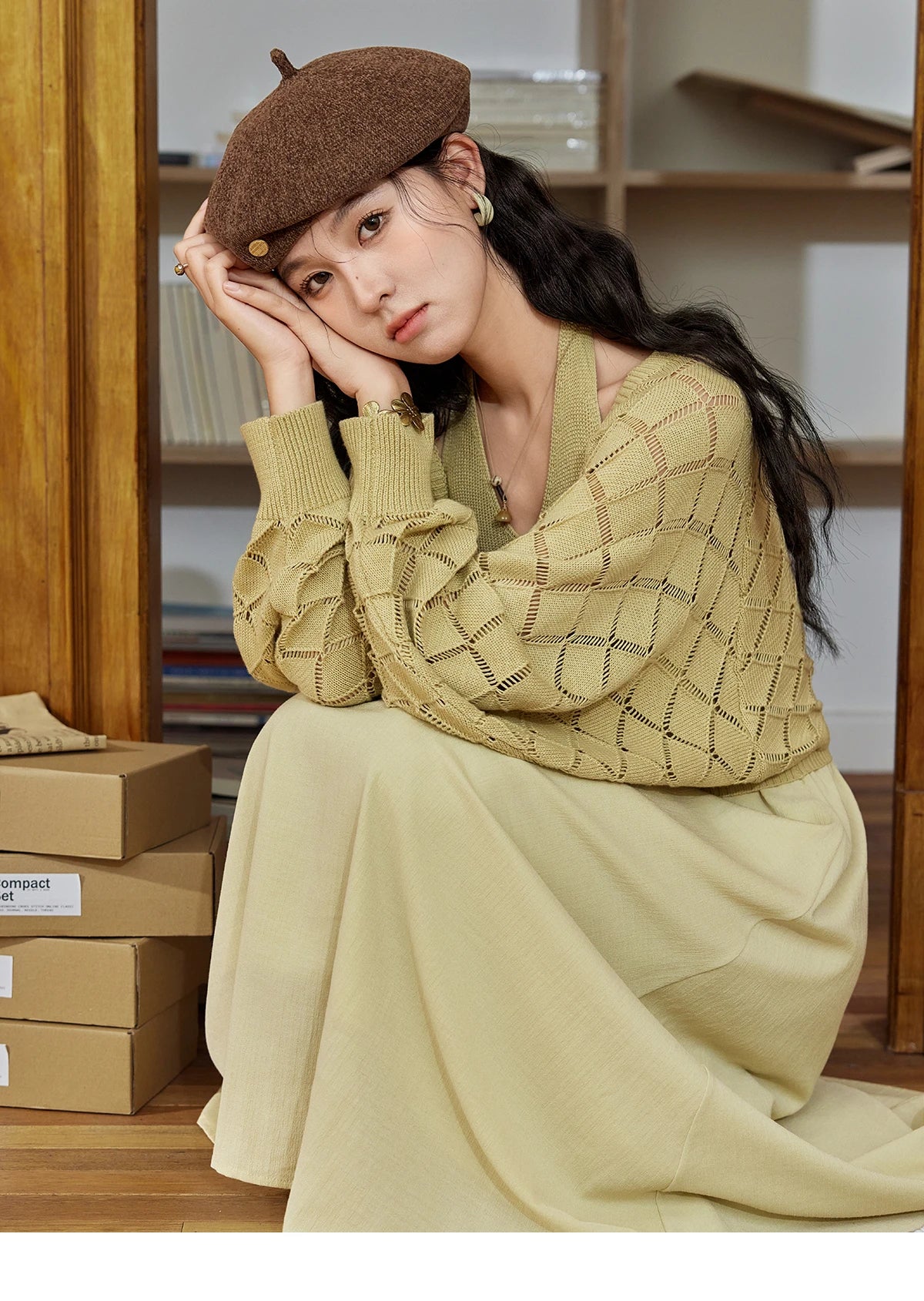 Mishow Hanging Neck Dress & Hollow Knit Cardigan Set MPD42L2040