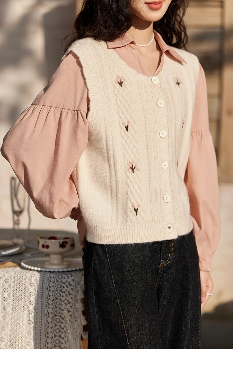 Mishow 3D Flower Embroidered Knitted Vest MXE11Z1077