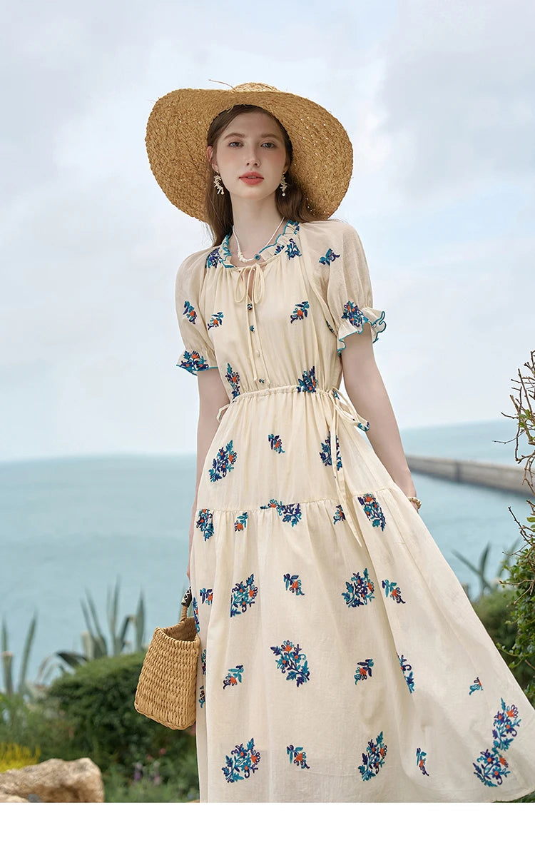 Mishow French Embroidered Flower Drawstring Dress MXD24L1835
