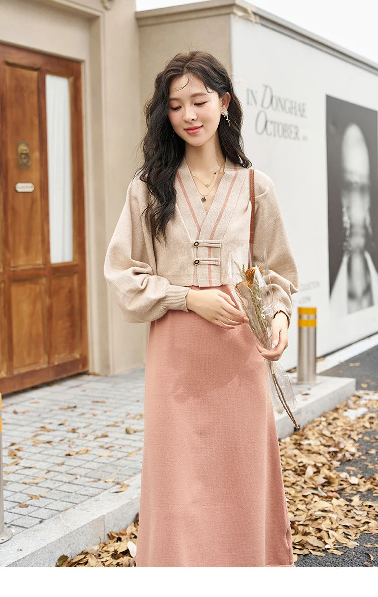 MISHOW Knitted Lantern Sleeve Sweater Dress MXC46L1589