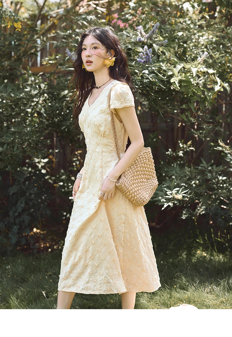 Mishow V-Neck Lace Spliced Embroidery Dress MXE38L2378