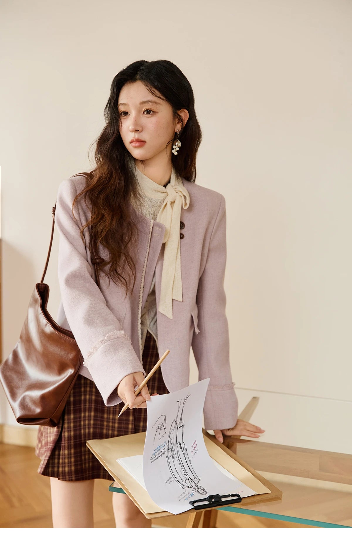 MISHOW Purple Woolen Coat Slanted Placket Splicing Lace Shoulder Pads MXE47W0840