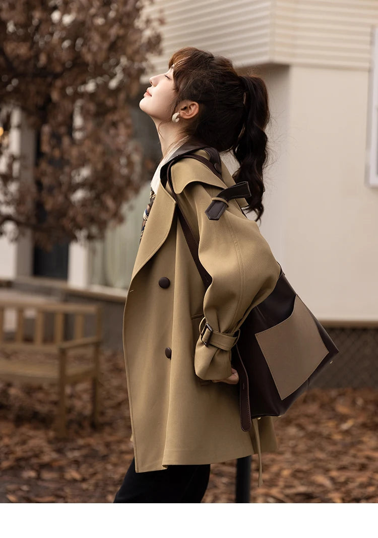 Mishow Polo Collar Patchwork Long Trench Coat MXB33W0399