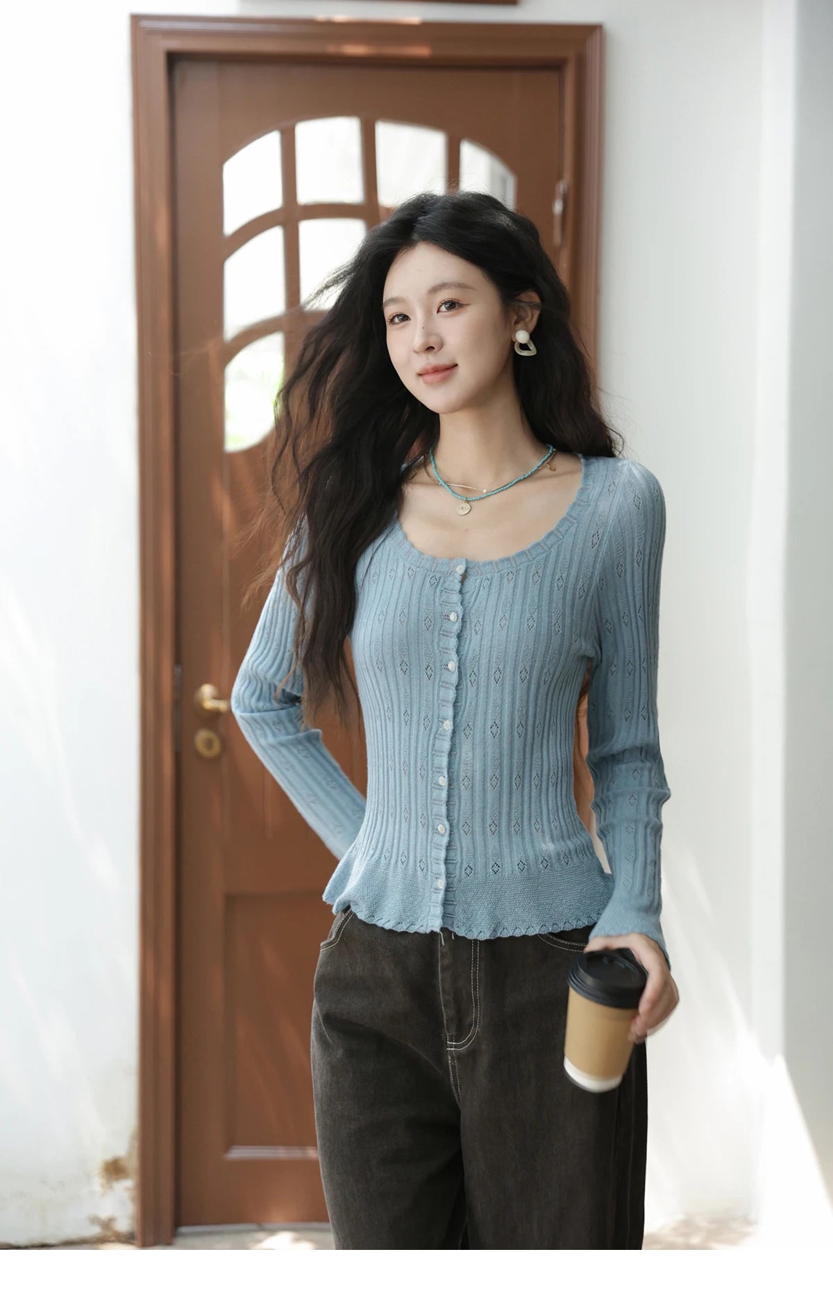Mishow Pit Stripe French Retro Round Neck Cardigan MXE42Z1374