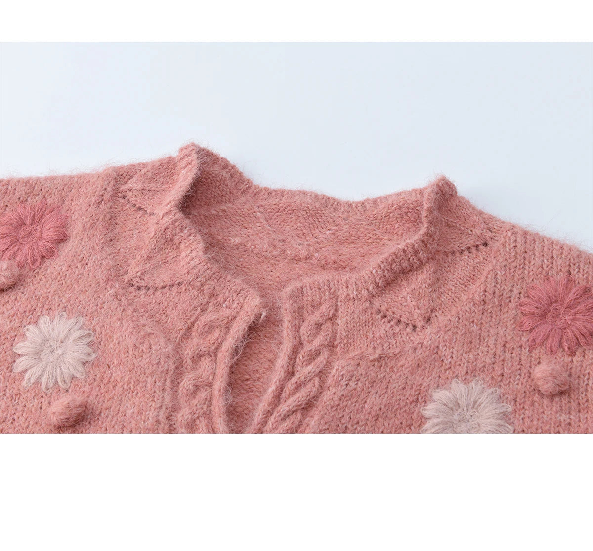 Mishow Raspberry Pink Floral Pom-Pom V-Neck Sweater MXE86Z2740