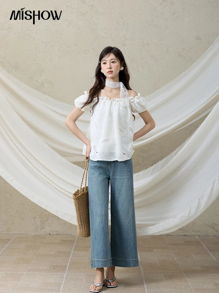 Mishow Slimming High Waist Ankle-Length Wide Leg Jeans MXE32K0919