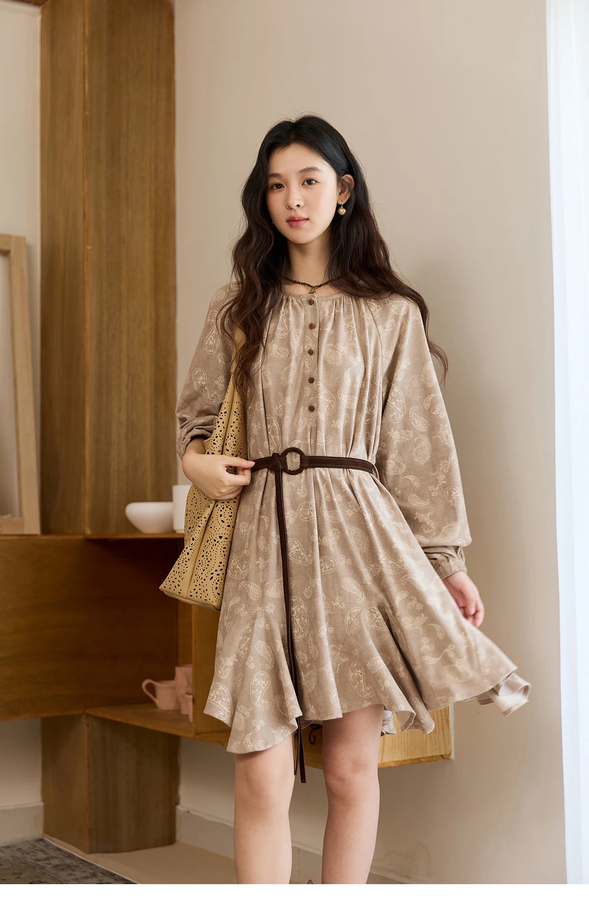 Mishow Cashew Flower Irregular Hem Mid-Length Dress MXE48L2513
