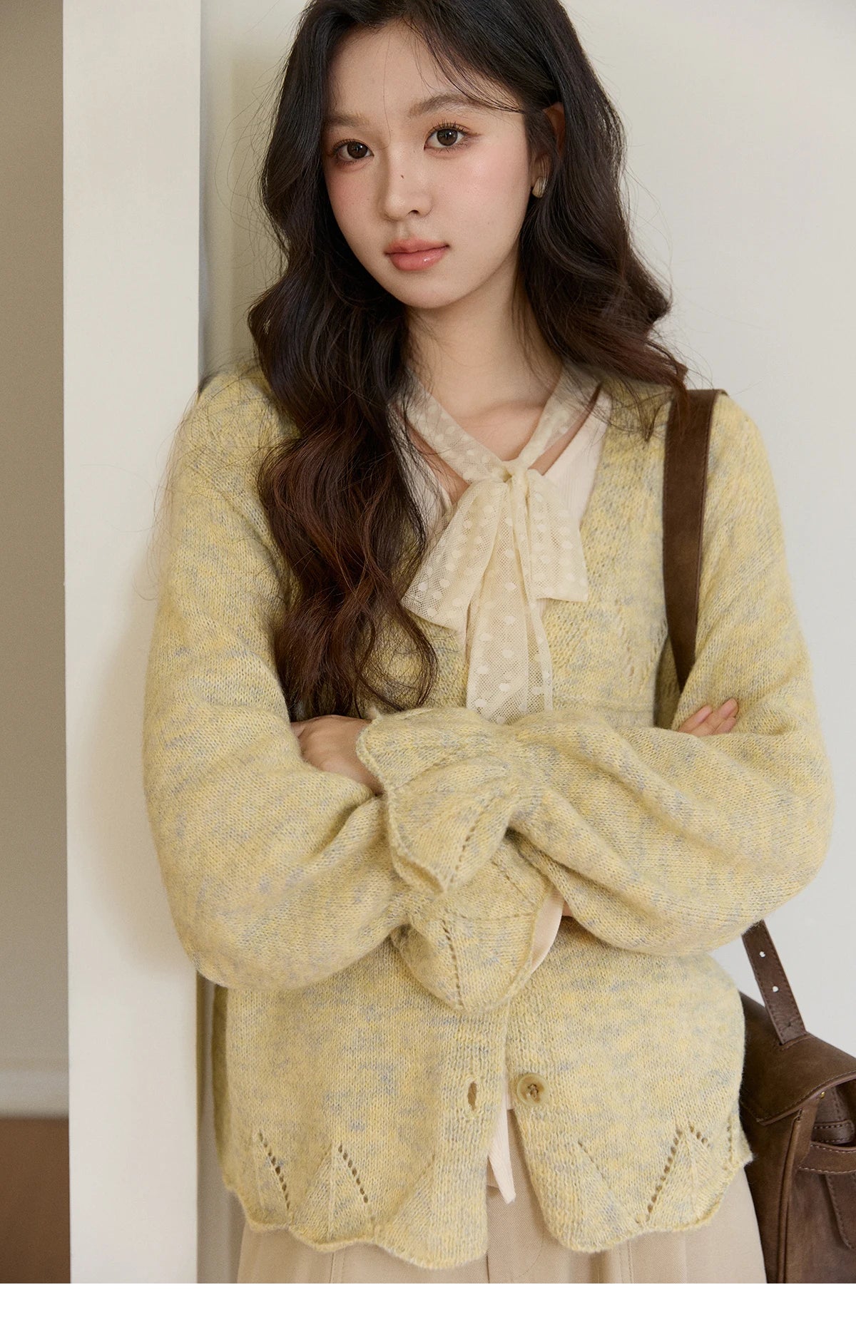Mishow Marled Yellow Mohair Flare Sleeve Cardigan MXF108Z1021