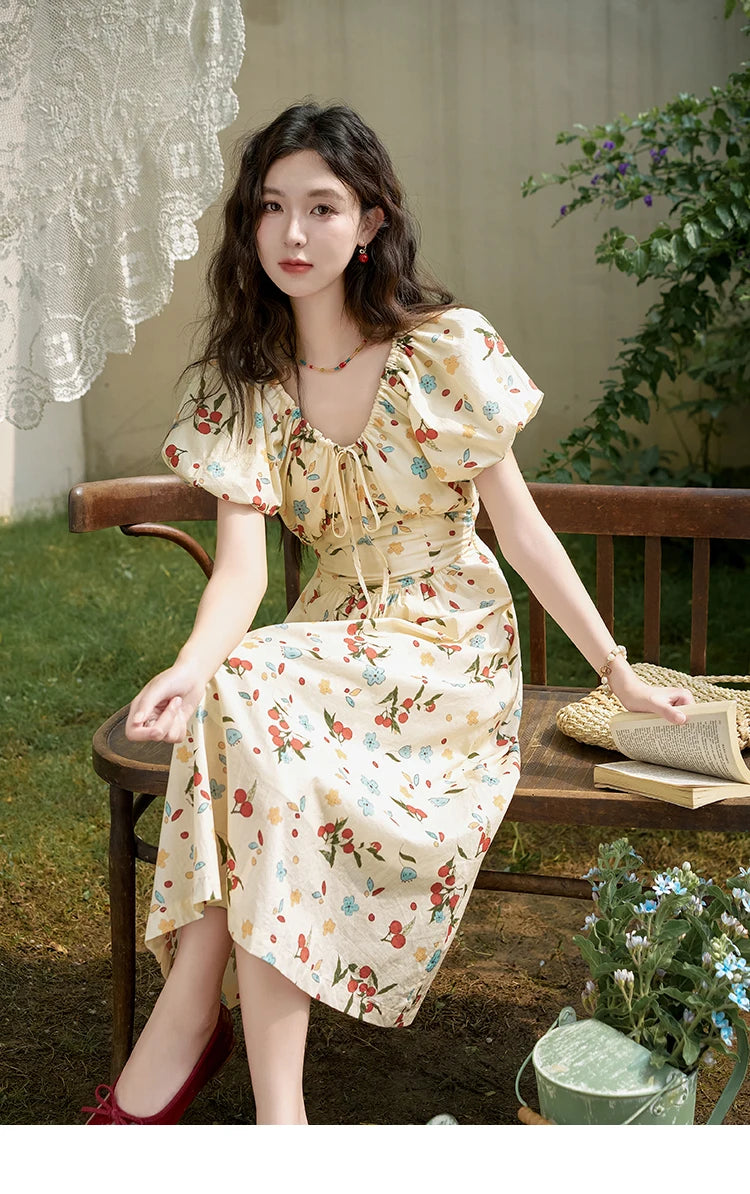 Mishow French 100% Cotton Floral V-Neck Dress MXD30L1868