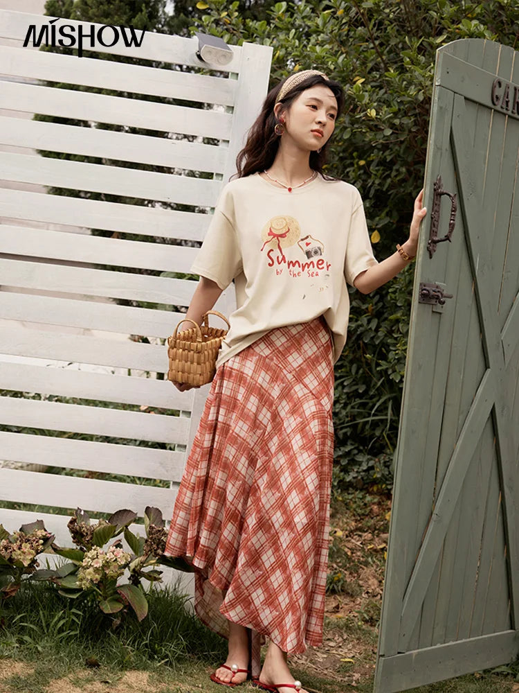 Mishow Cartoon Print Loose Round Neck Tee MXE34T0559