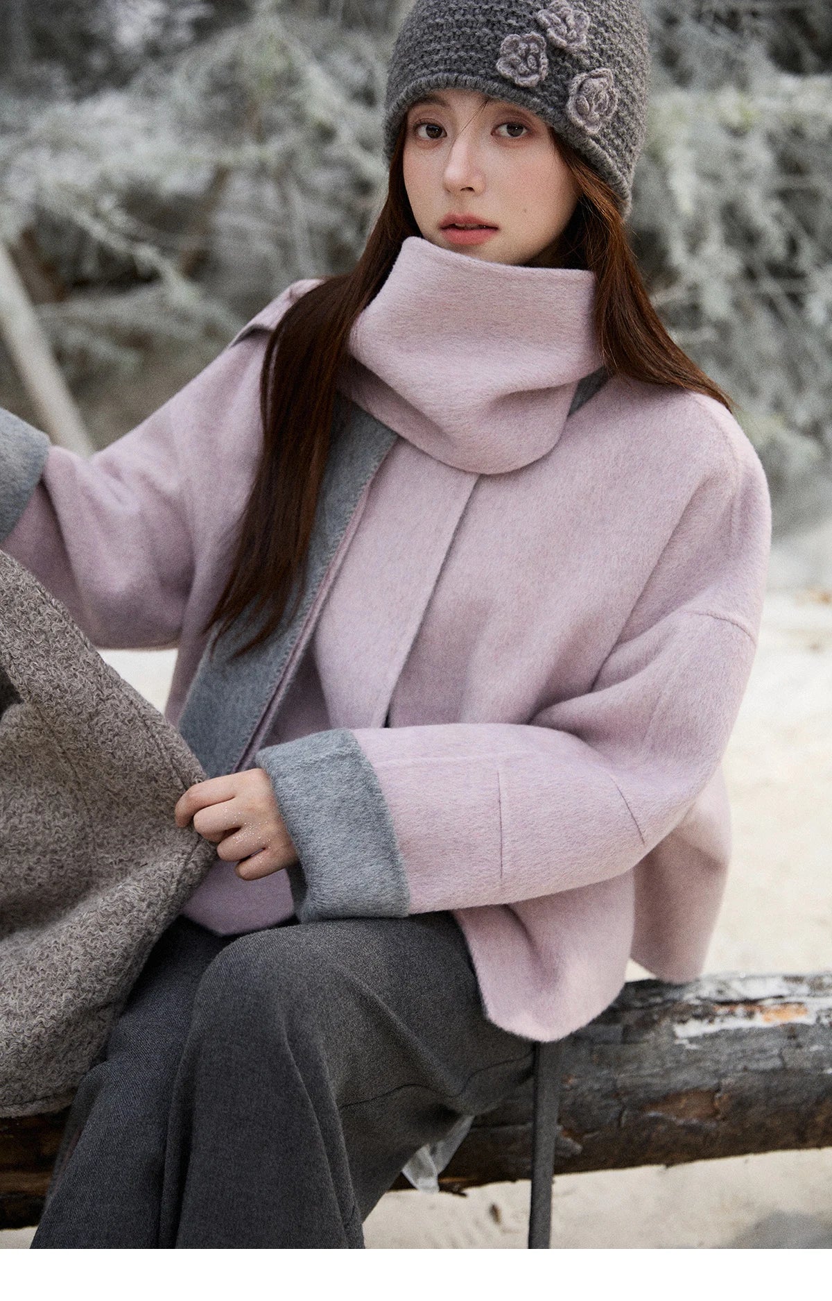 Mishow Tweed Wool Double-Faced Short Coat with Scarf MXE86W0977
