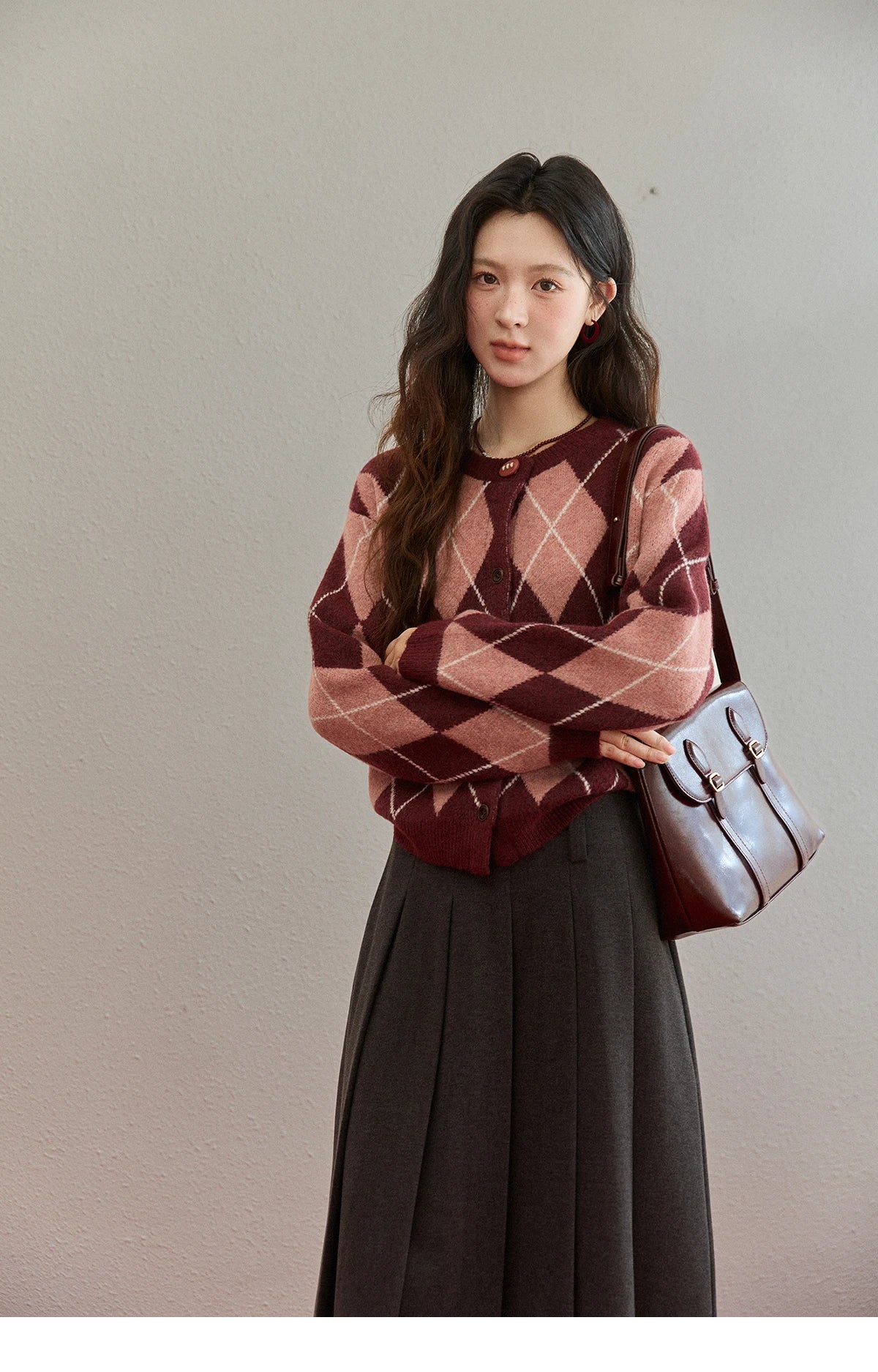 Mishow Retro Diamond Grid Contrast Cardigan MXE91Z2773