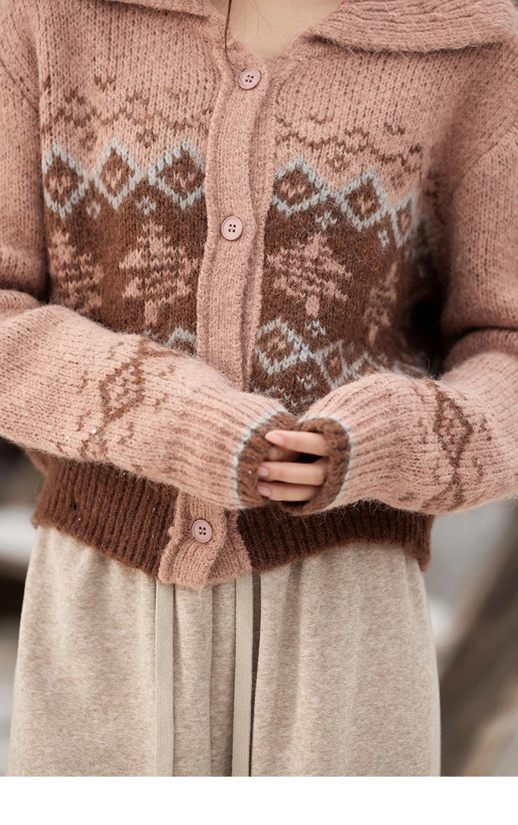 Mishow Fair Isle Christmas Turn-Down Collar Cardigan MXD58Z1036