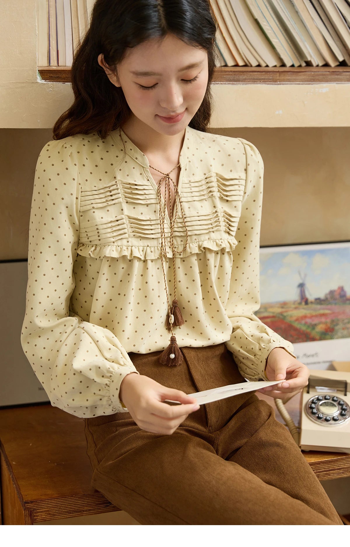 MISHOW Polka Dot Ruffled Shirt Tie Tassel Round Neck MXE45X2477
