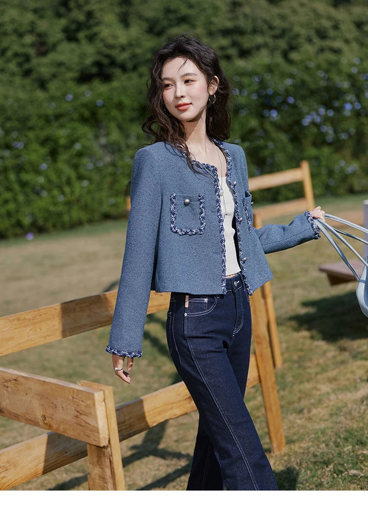 MISHOW Retro Tweed Jacket Shoulder Pads Splicing Ribbon MXE13W0705