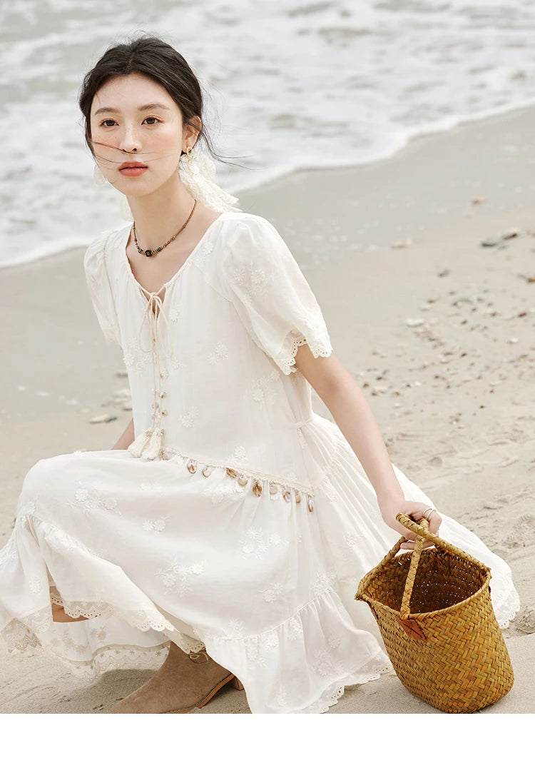 Mishow Bohemian V-Neck Shell Lace Midi Dress MXE33L2195