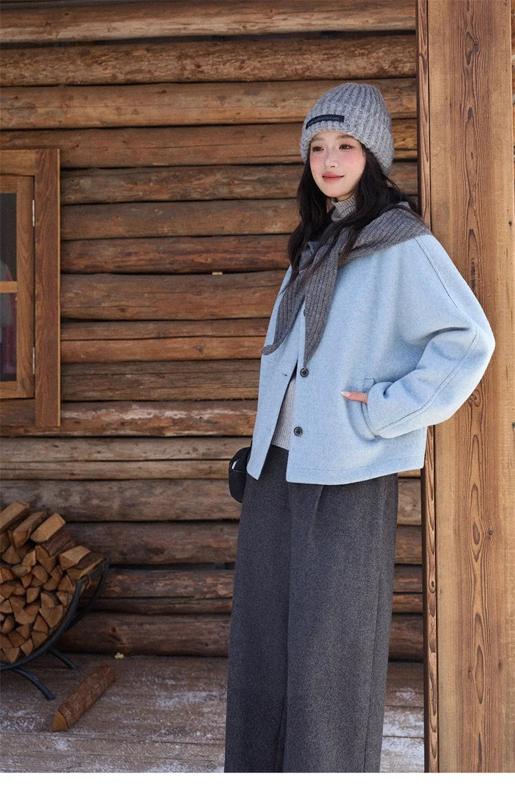 Mishow Blue Wool Coat with Shawl MXE87W0943