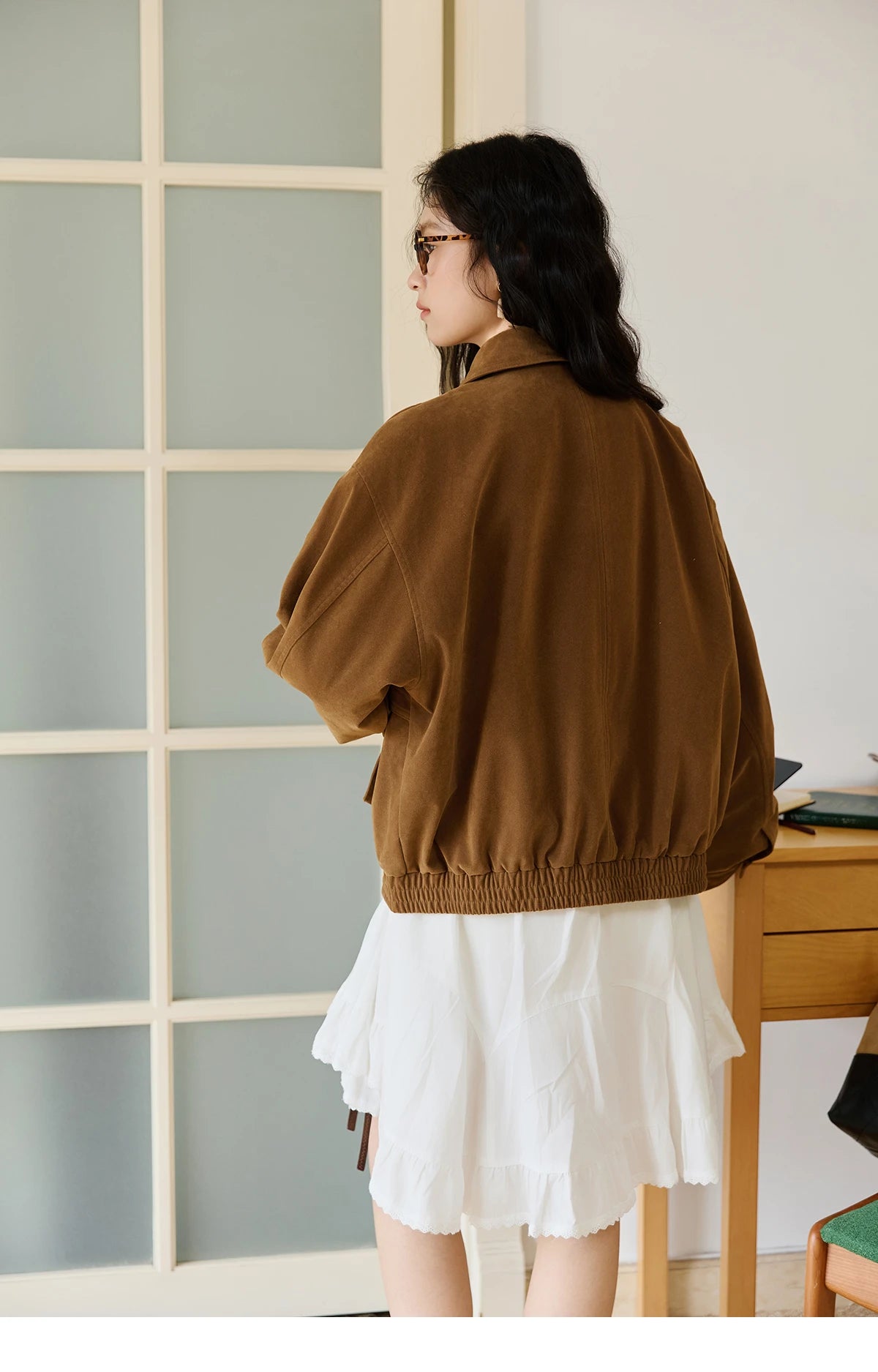 MISHOW Suede Retro Brown Jacket Pocket Zipper Loose Lapel MXE46W0866