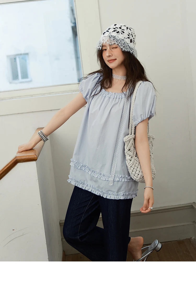 MISHOW Puff Sleeve Blouse Edible Tree Fungus Spliced MXE39X1929