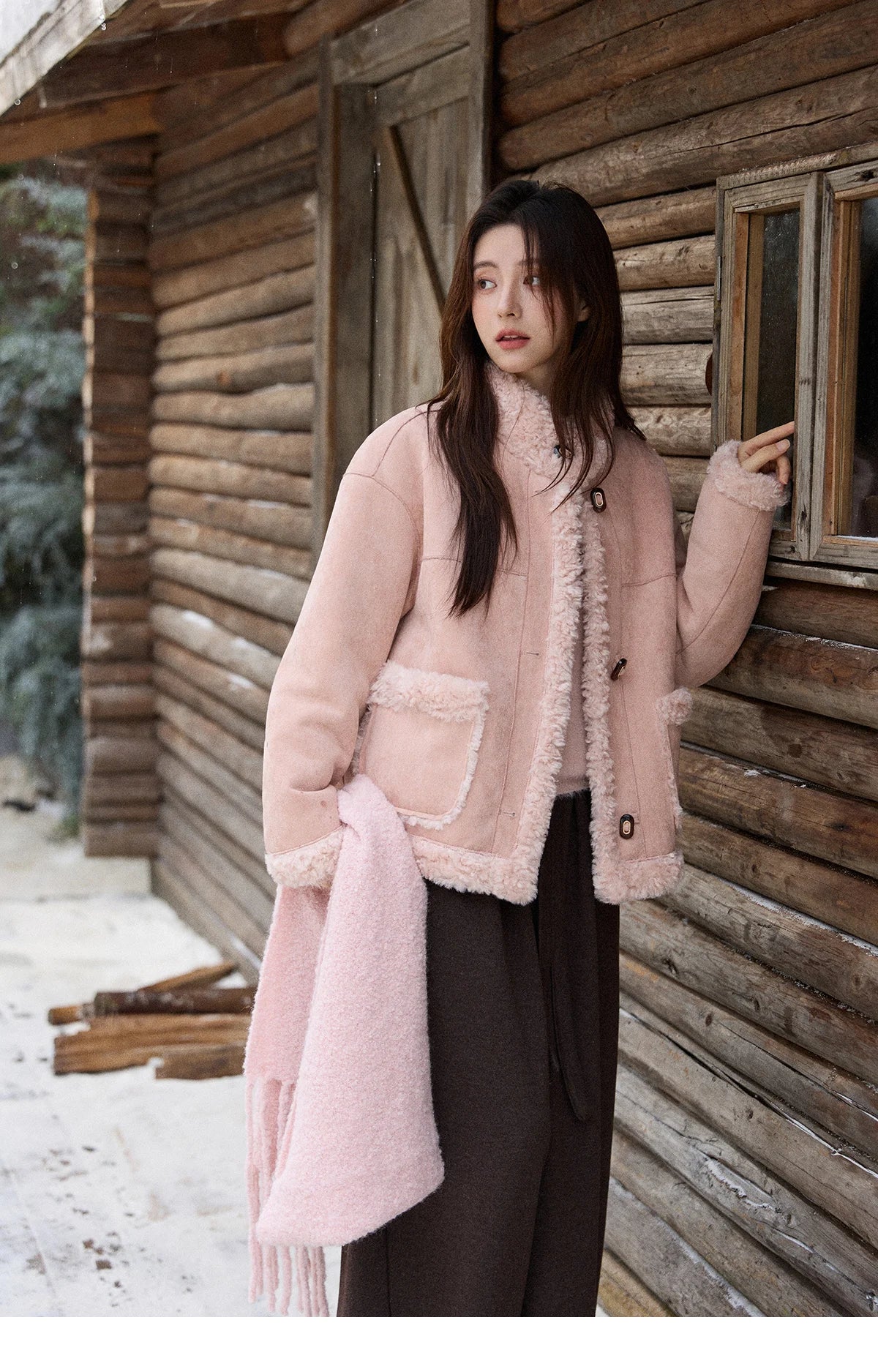 MISHOW Suede Composite Fur Jacket Stand-Up Collar Windproof MXE87W0941
