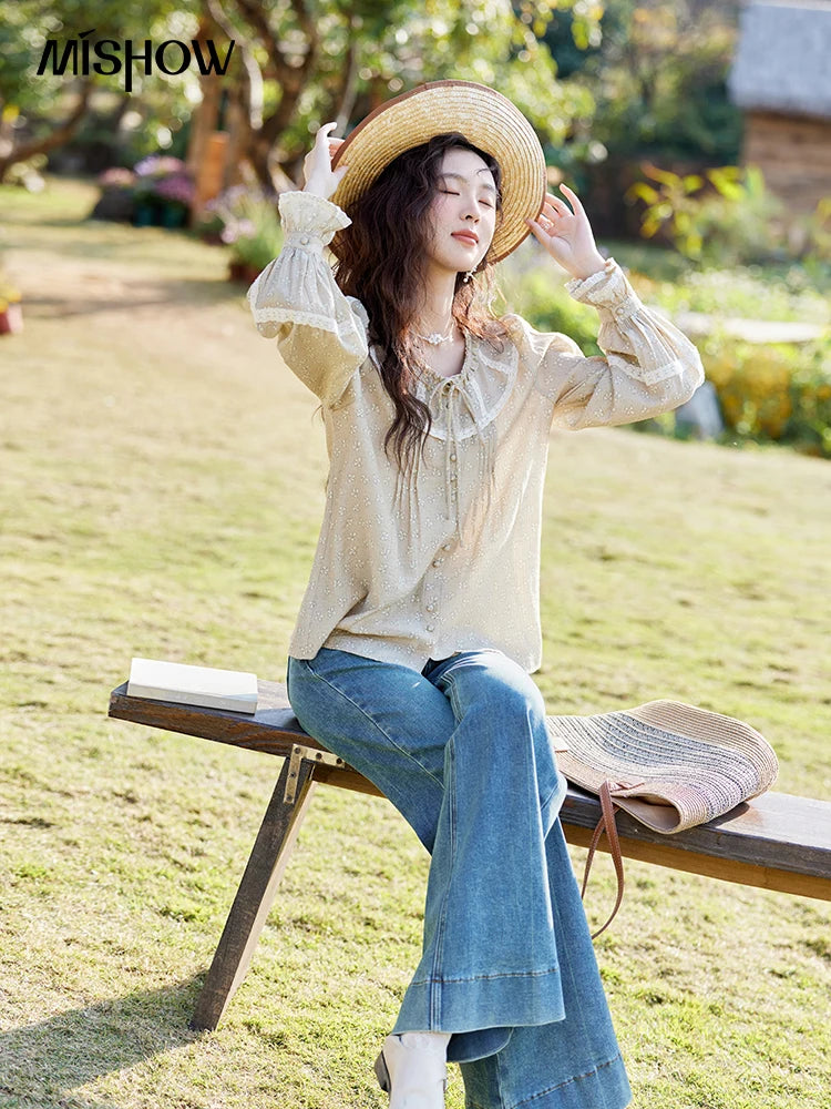MISHOW Floral Round Neck Shirt Ruffled Collar Petal Sleeve MXE14X1729