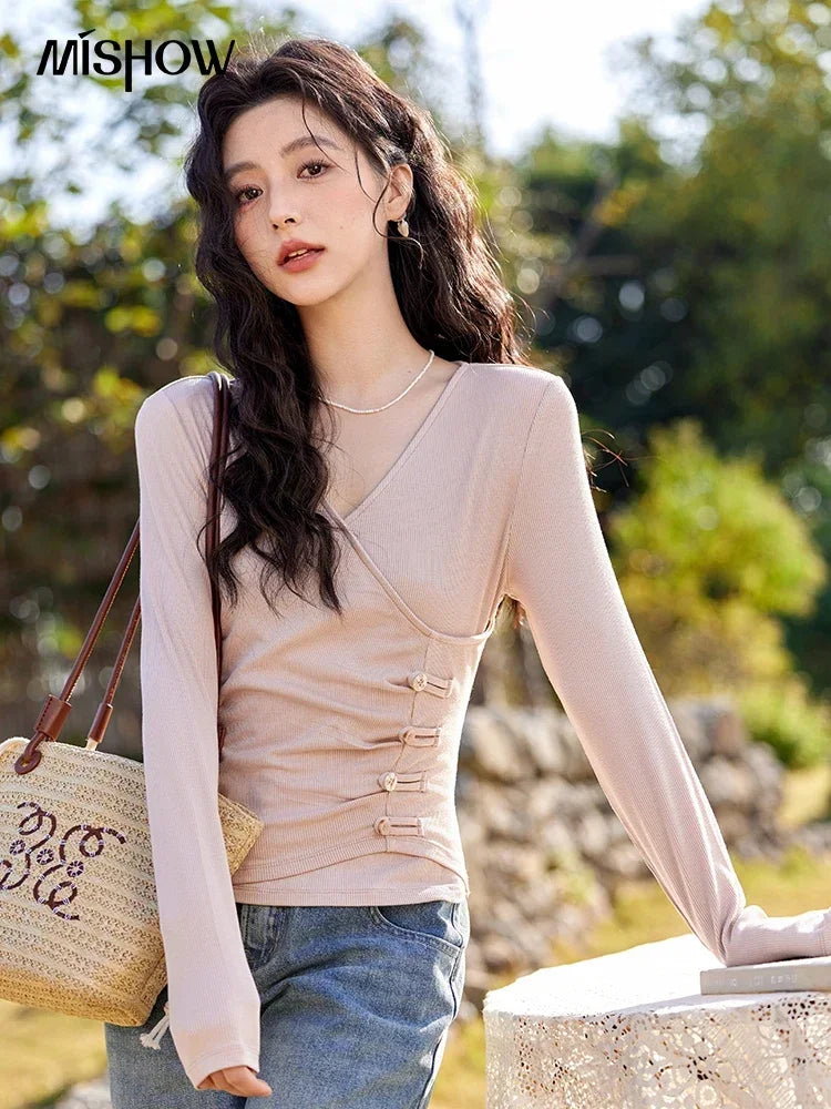 Mishow Solid V-Neck Slim Knit Sweater MXE11Z1076