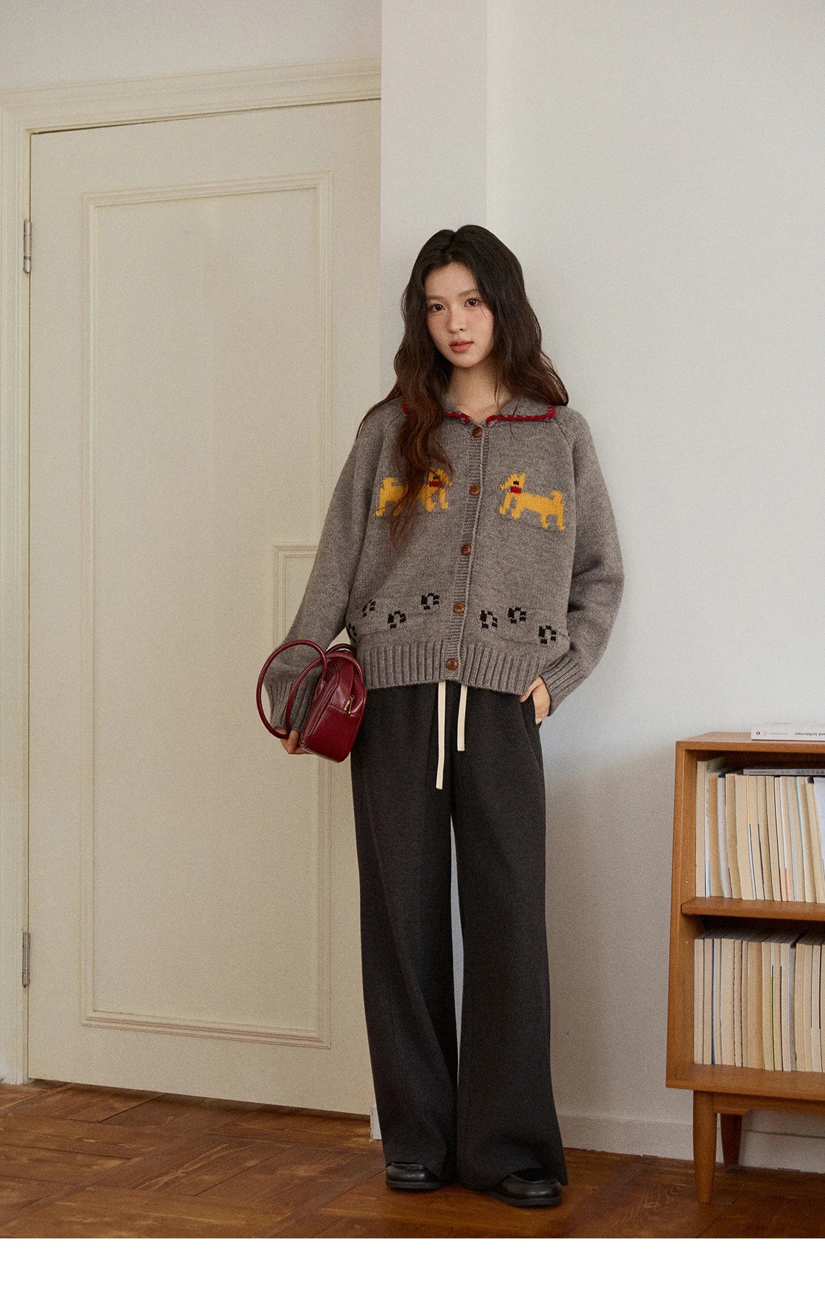 Mishow Dog Cartoon Jacquard Turn-Down Cardigan MXE86Z2727