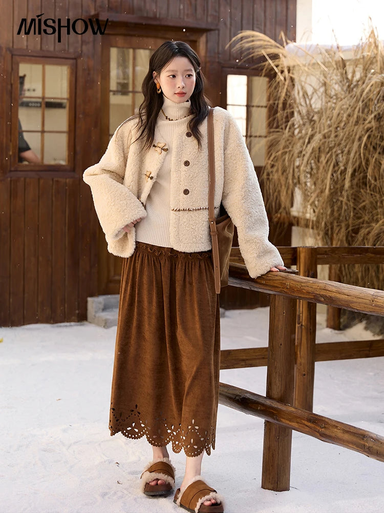 Mishow Retro Apricot Imitation Lambswool Jacket MXE51W0874