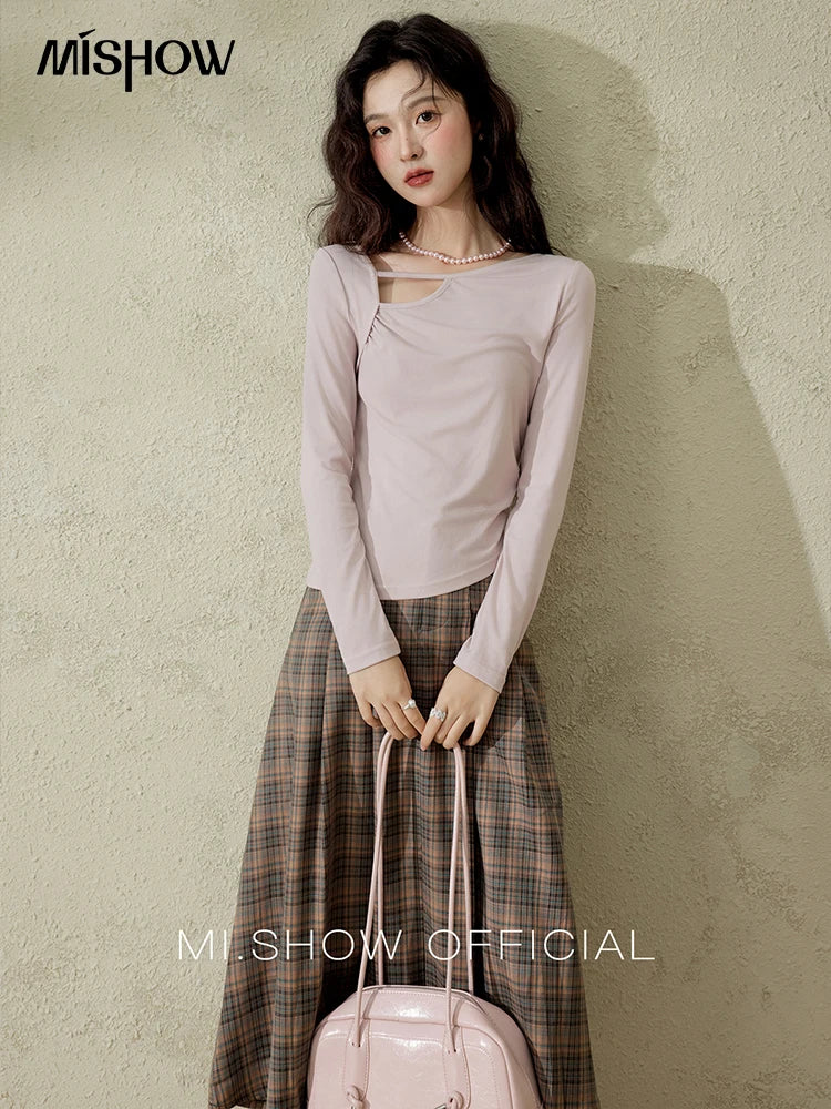 Mishow Irregular Hollow Neck Slim Solid Top MXE13Z1116