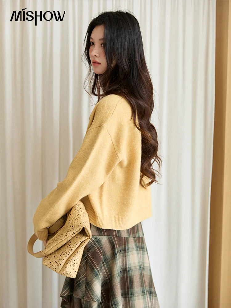 Mishow Yellow Handmade Flower Turn-Down Collar Cardigan MXE47Z2591