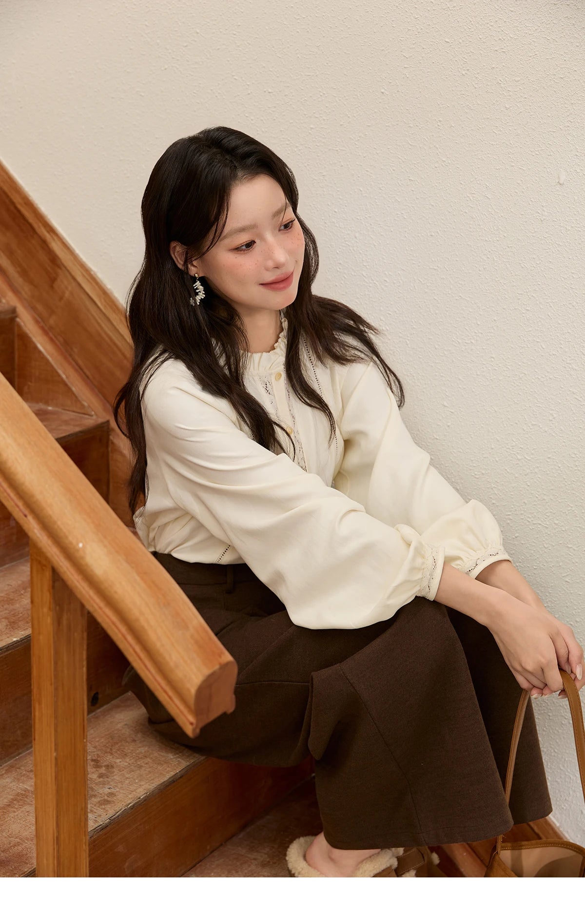 MISHOW Brown Wide-Leg Pants High Waist Drape Trousers MXE51K1094