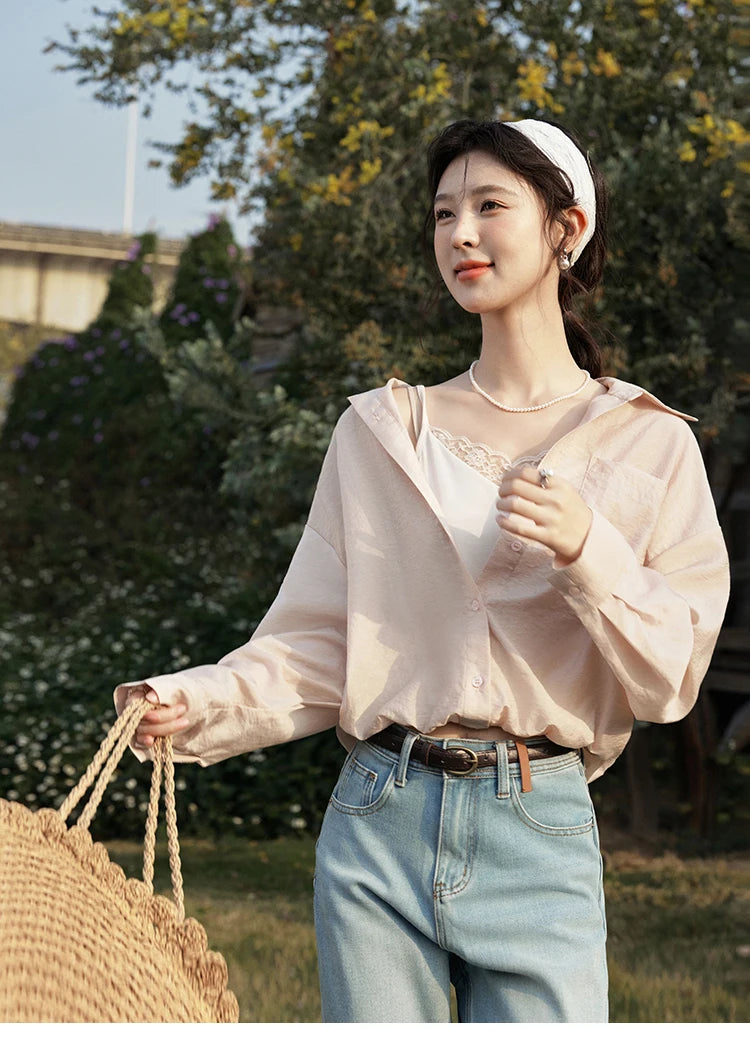 MISHOW Fake Two-Piece Blouse Turn-Down Collar Long Sleeve MXE16C0777