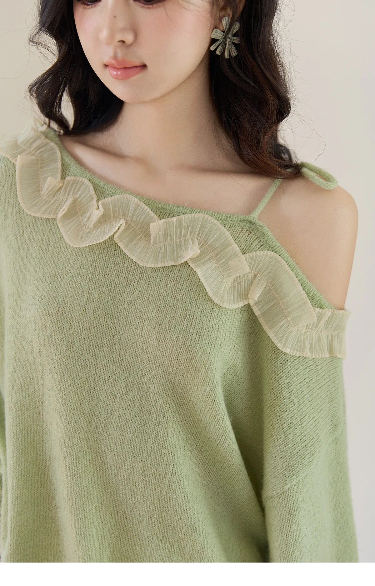 Mishow Light Green Asymmetrical Exposed Shoulder Top MXF108Z1027