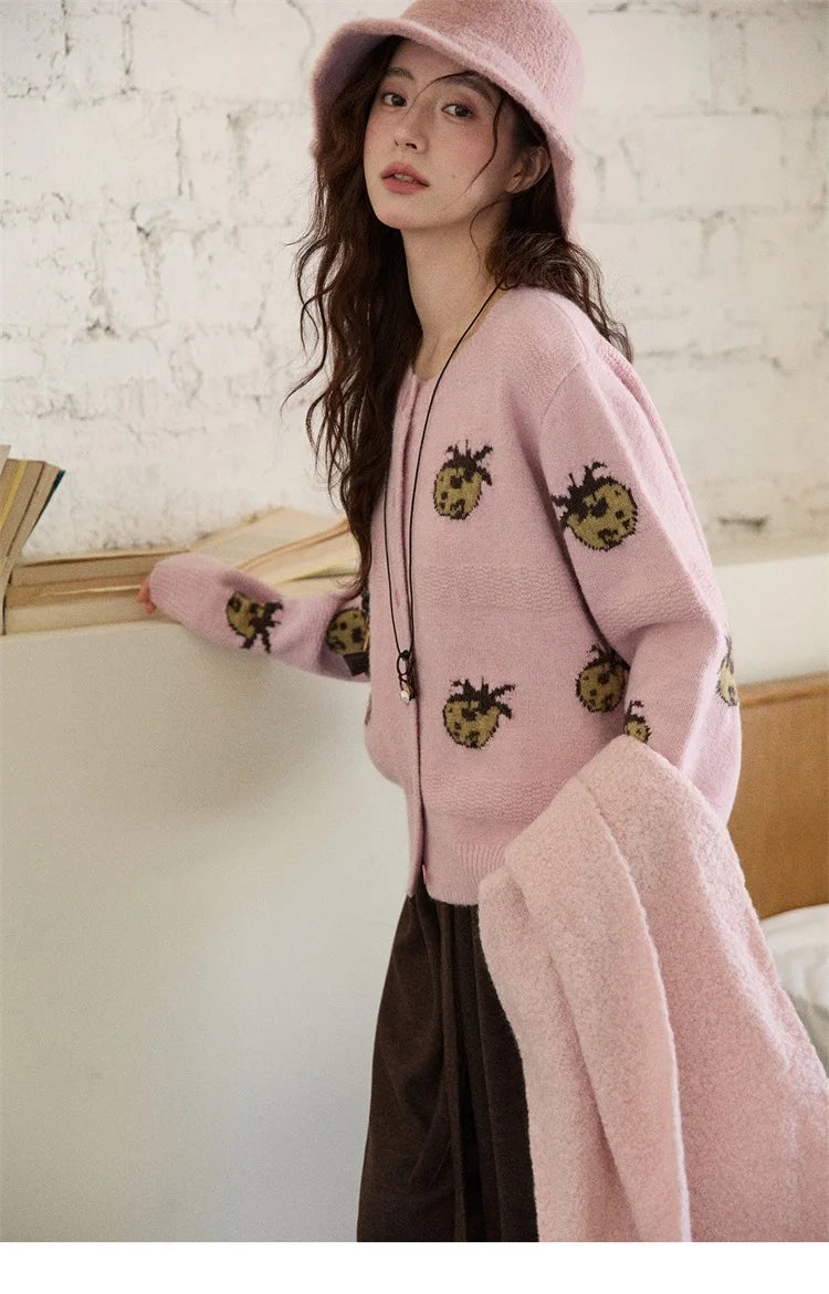 Mishow Funny Pineapple Jacquard Round Neck Cardigan MXE87Z2752