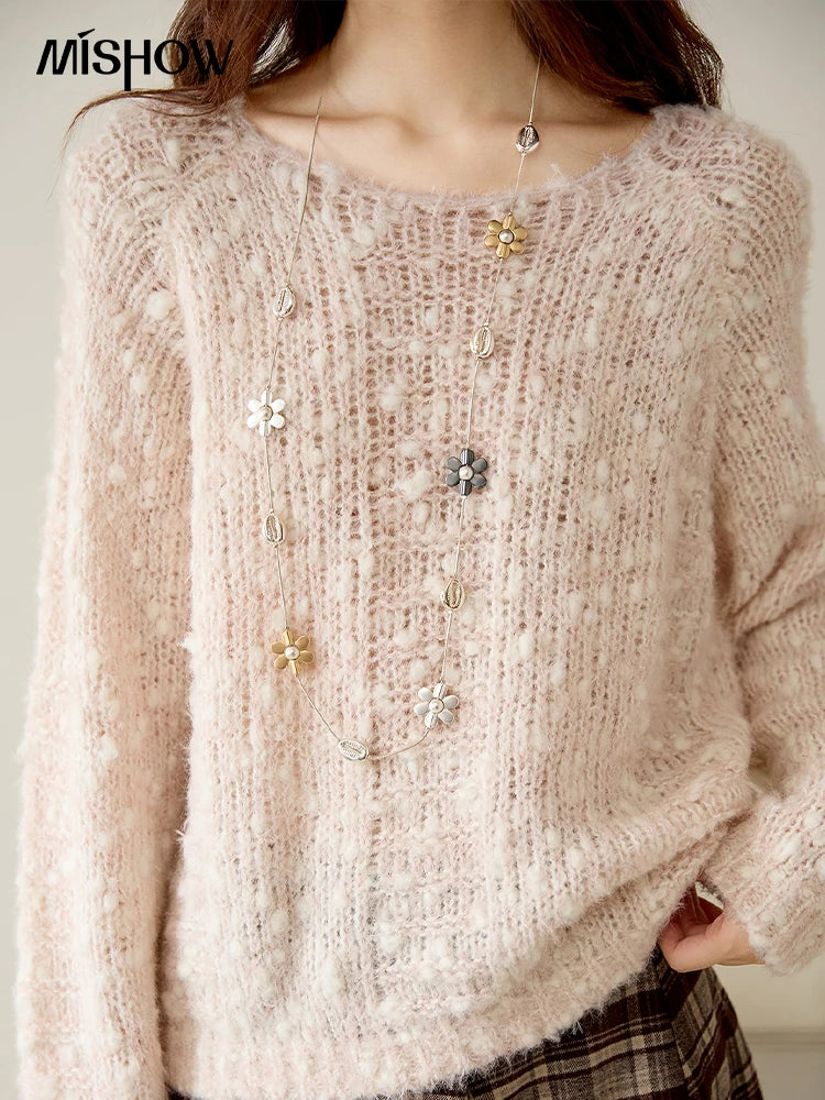 Mishow Scoop Neck Hollow Raglan Sleeve Sweater MXE46Z2565
