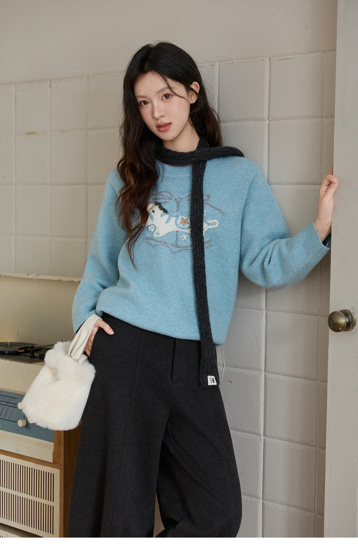 MISHOW High Waist Wide Leg Pants Fleece Warm Knit MXE92K1127