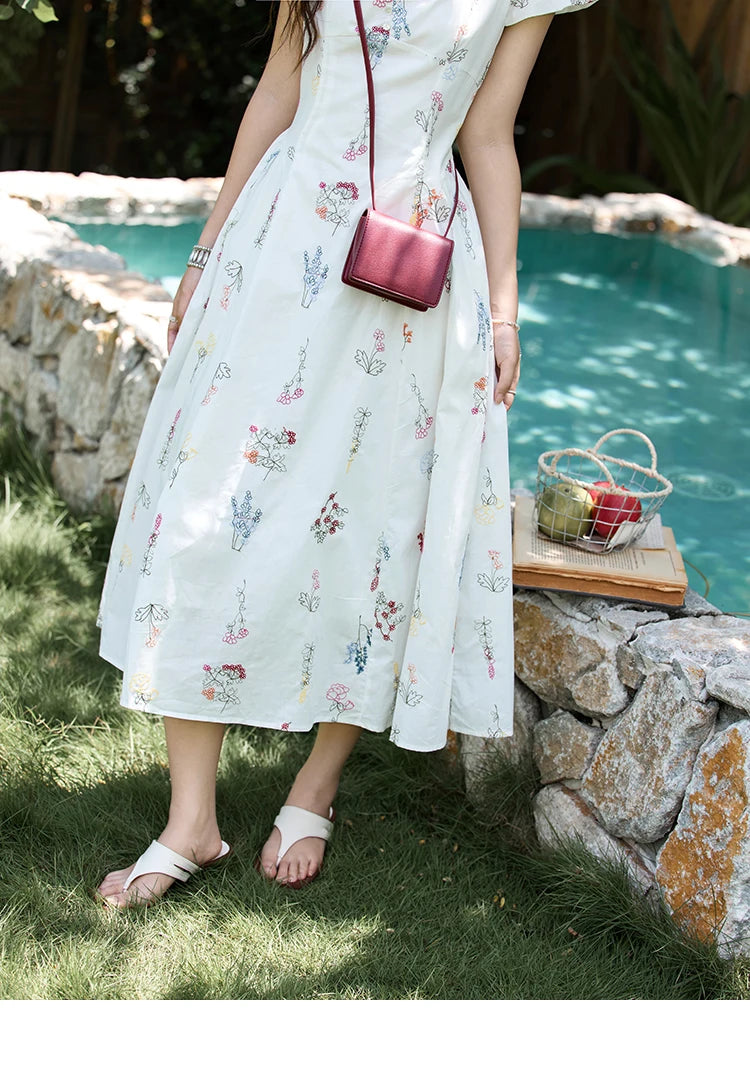 Mishow French Embroidery Square Neck Puff Sleeve Dress MXE39L2389