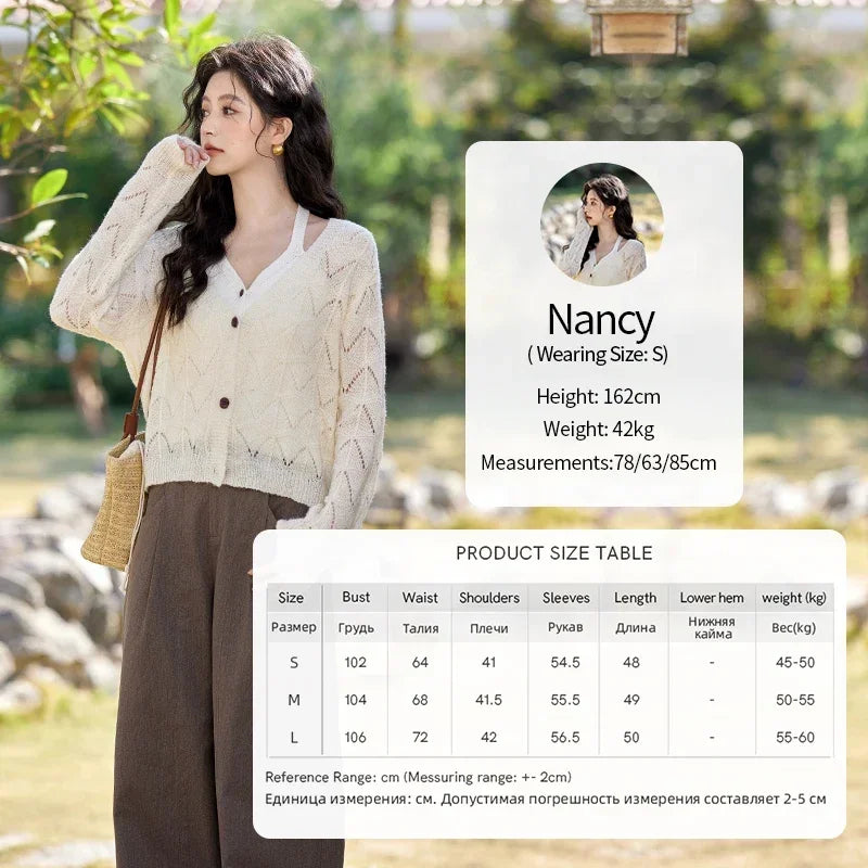 Mishow French Diamond Plaid V-Neck Hollow Cardigan MXE11Z1198