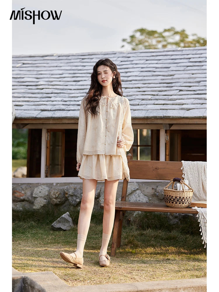 Mishow Iris Embroidery Blouse & Elastic Waist Skirt Set MXE13T0454