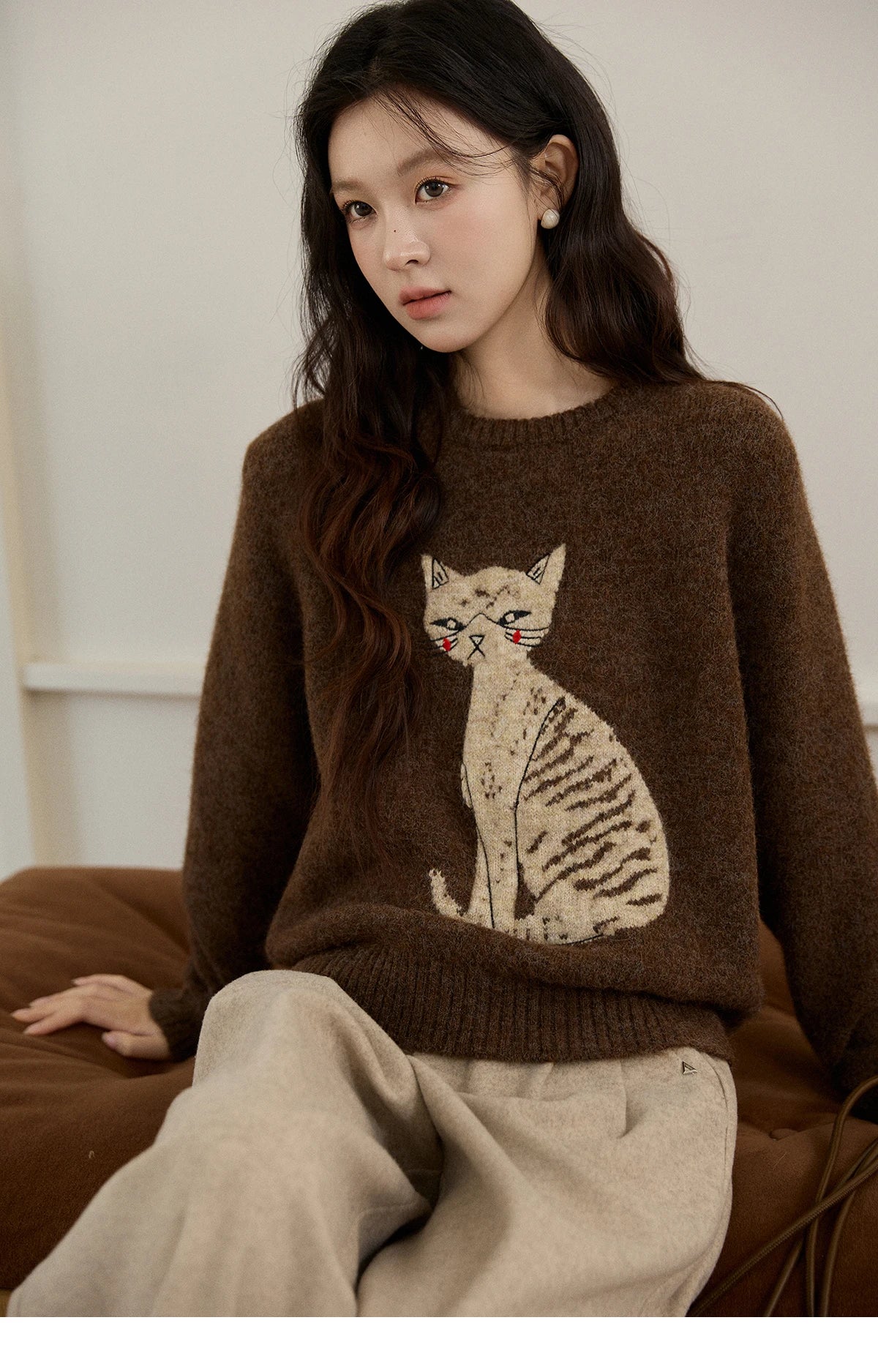 Mishow Brown Cat Pattern Jacquard Pullover MXE94Z2991