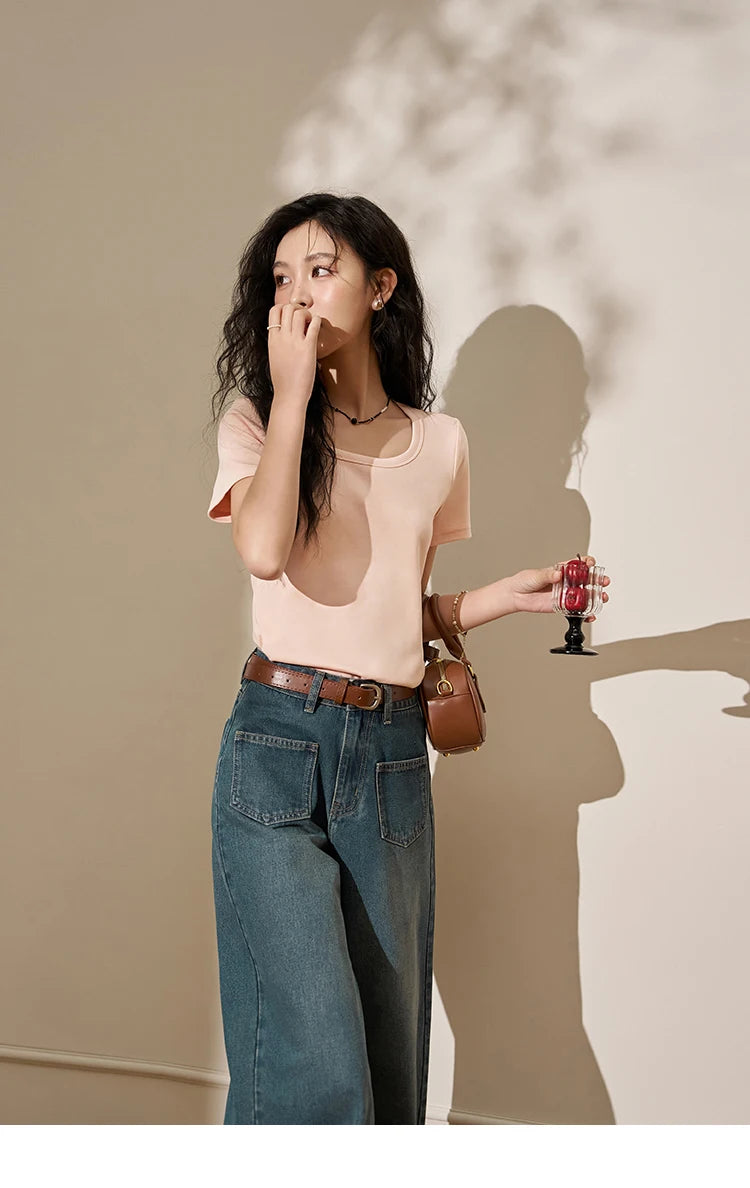 Mishow Solid Square Neck Cotton Tee MXC12T0641