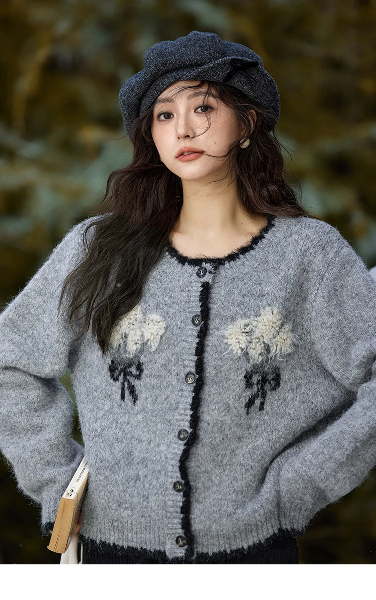 Mishow Wool Blend Bouquet Embroidery Color Clash Cardigan MXD54Z0951