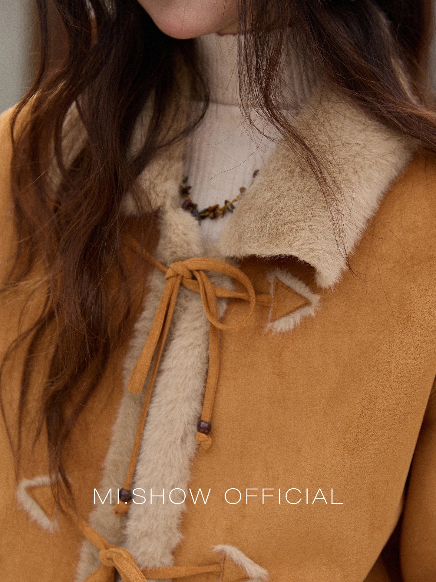 Mishow Suede Imitation Mink Fur Lace-Up Coat MXE90W0921