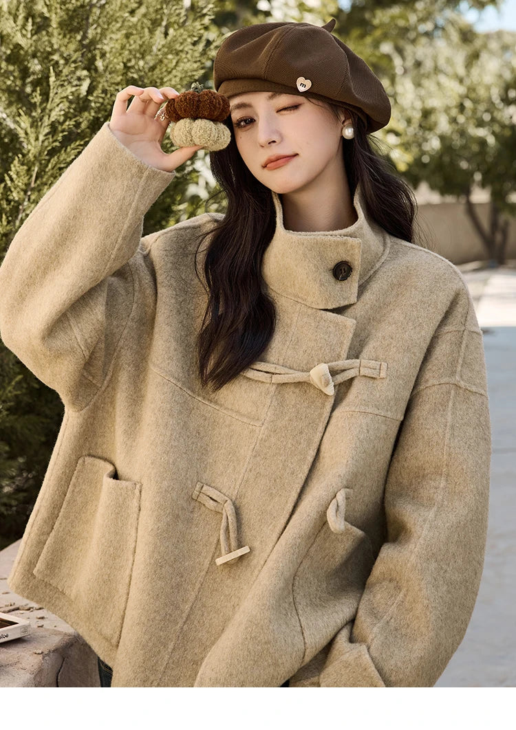Mishow Reversible Wool Velvet Cow Horn Button Coat MXD44W0446
