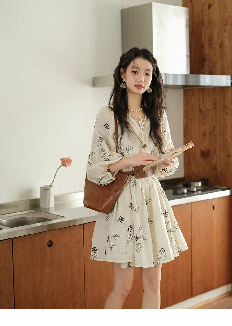 MISHOW Embroidered Doll Lantern Sleeve Dress MXE41L2480
