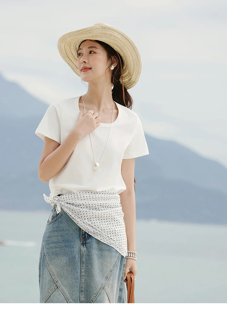 Mishow Solid Square Neck Straight Tee MXE15T0483