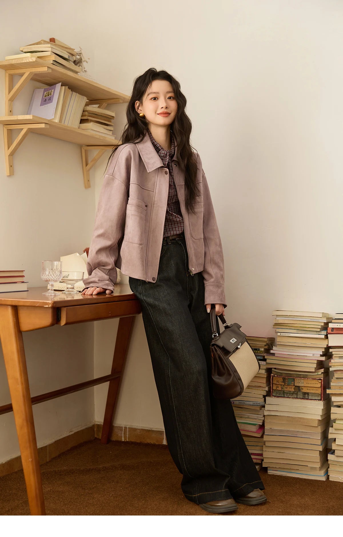 MISHOW Taro Purple Leather Jacket Contrast Splicing Double-Layer Pocket MXE44W0816