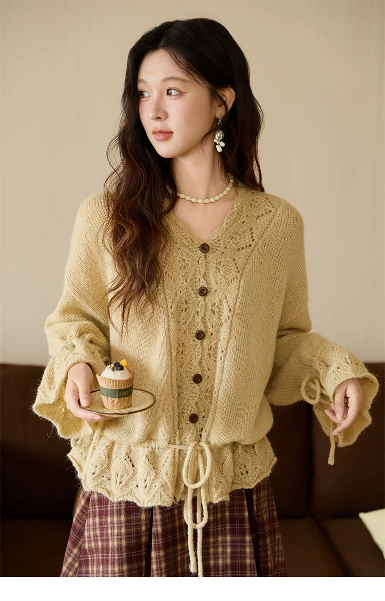 Mishow Handmade Crochet Mohair Flare Sleeve Cardigan MXE47Z2513